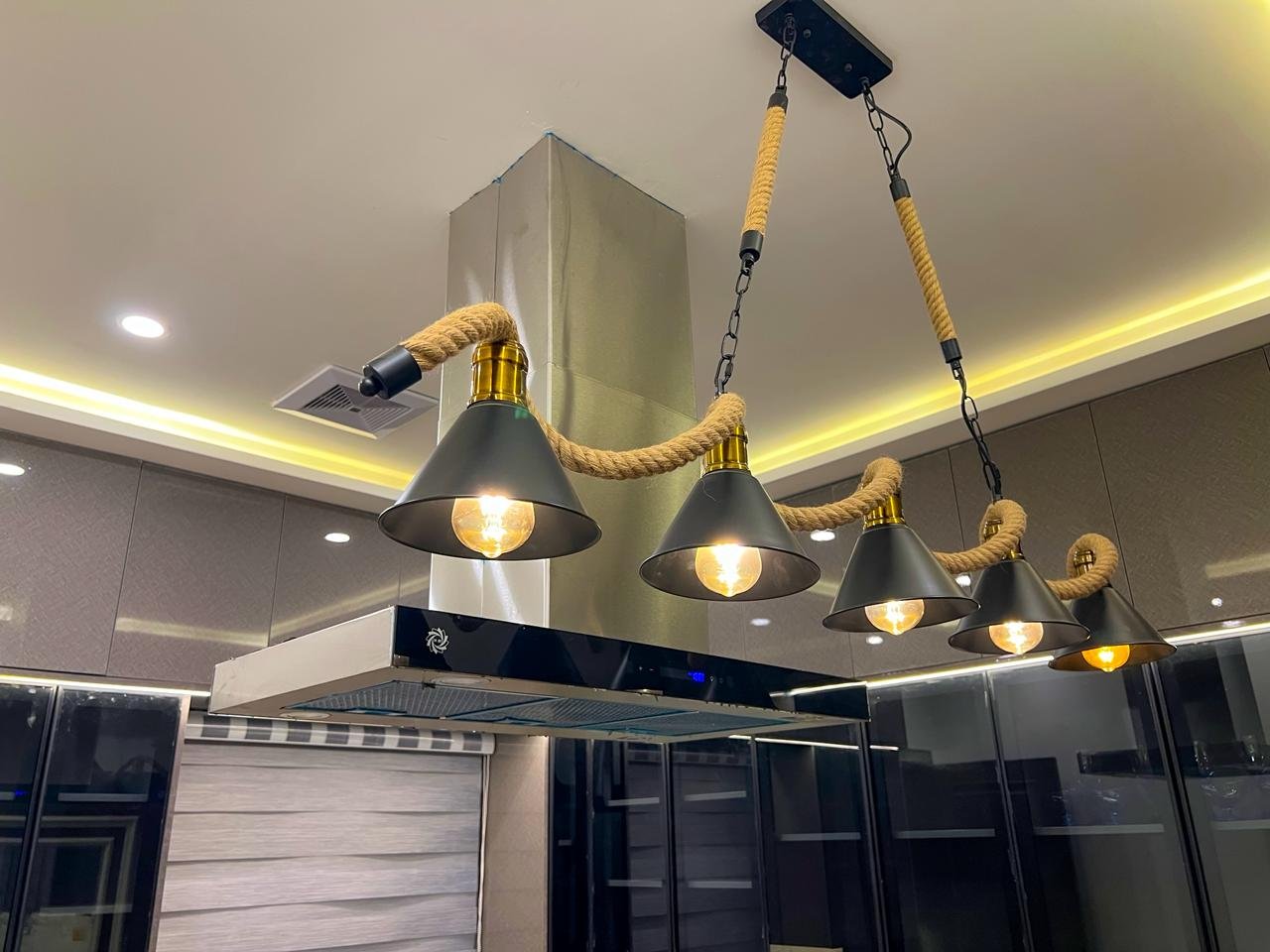 Kitchen with pendant lighting