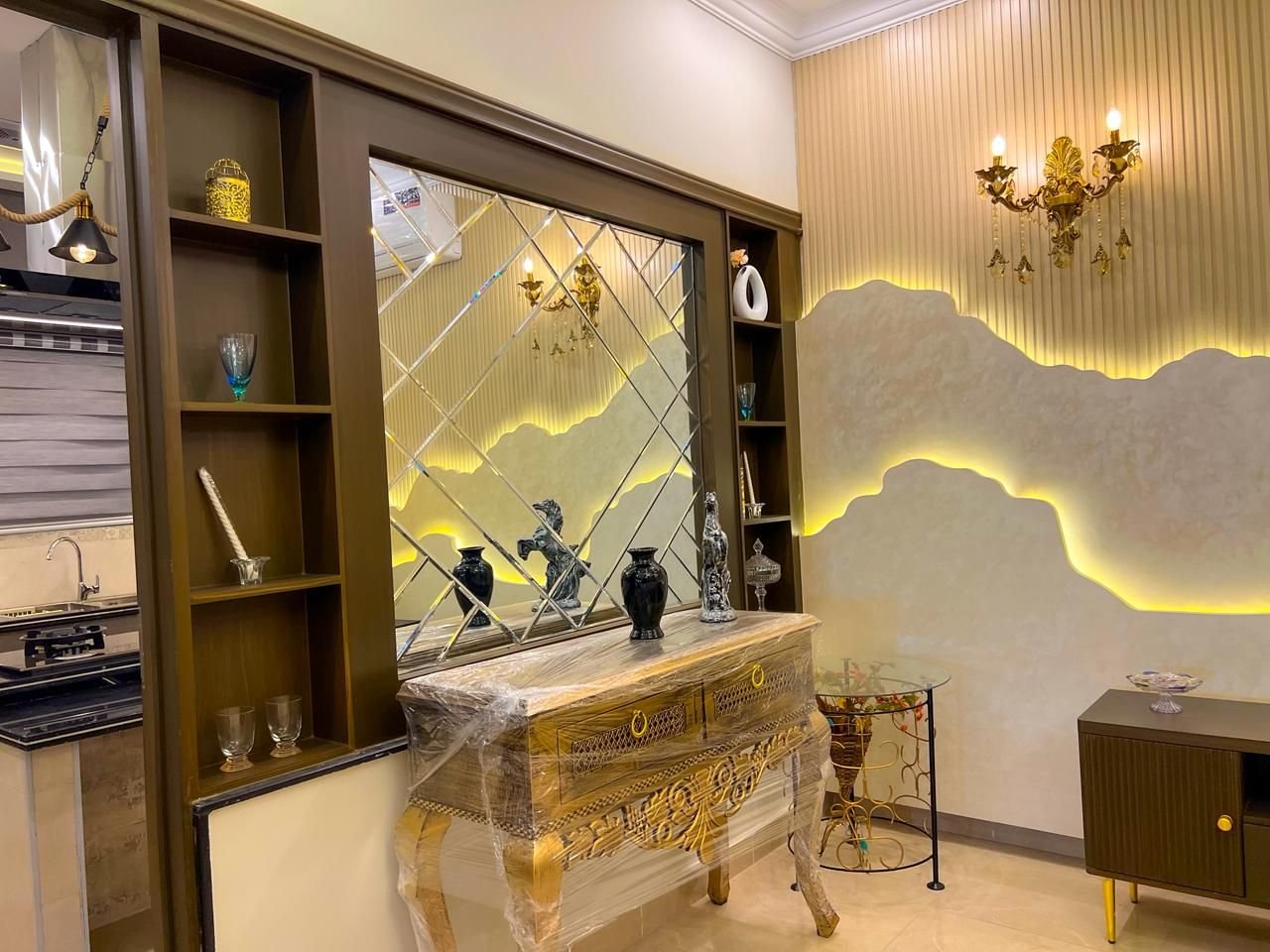 Foyer console and mirror