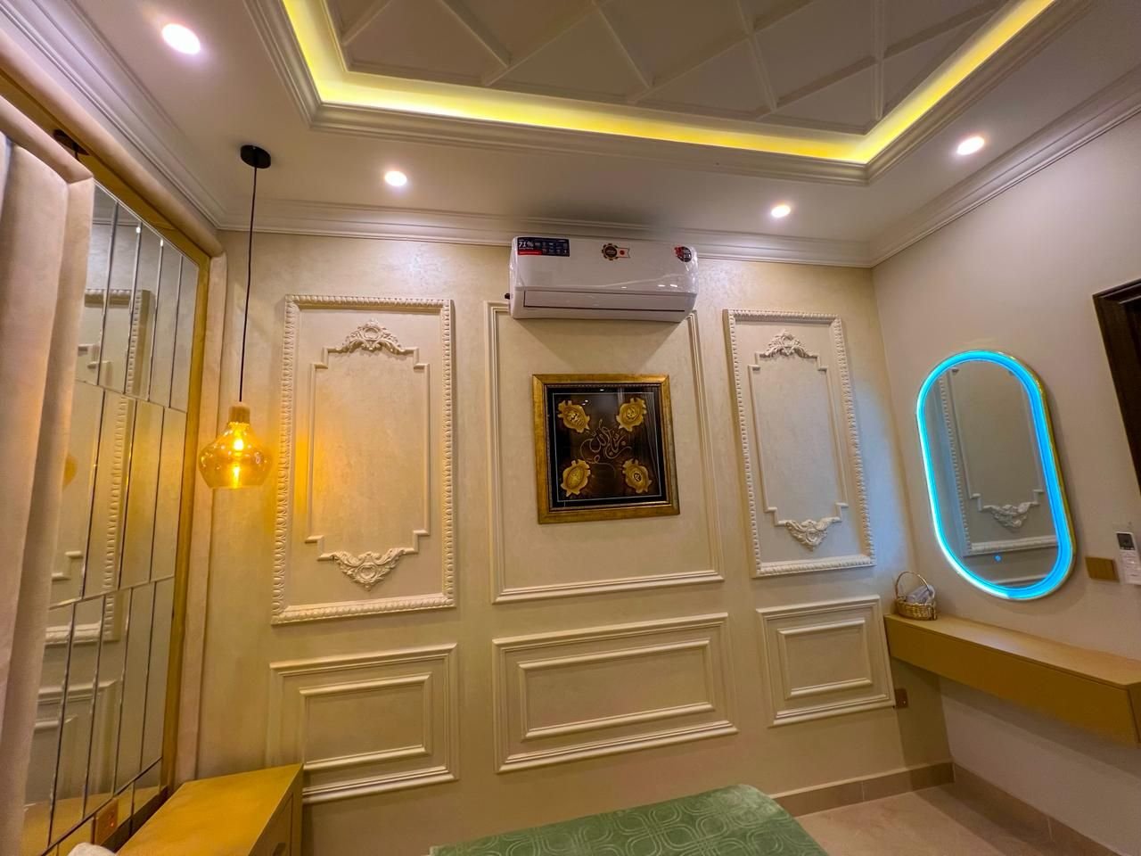Bedroom with wall panelling