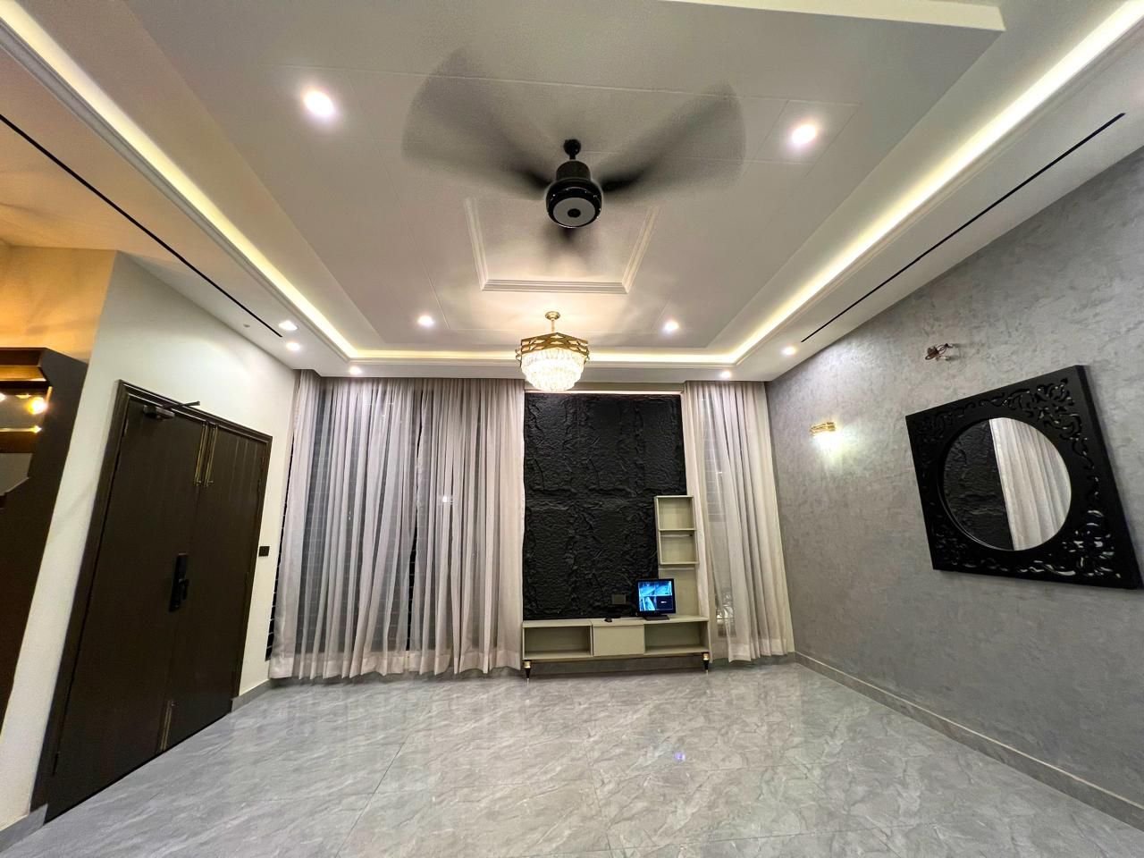 Living room, grey marble floor